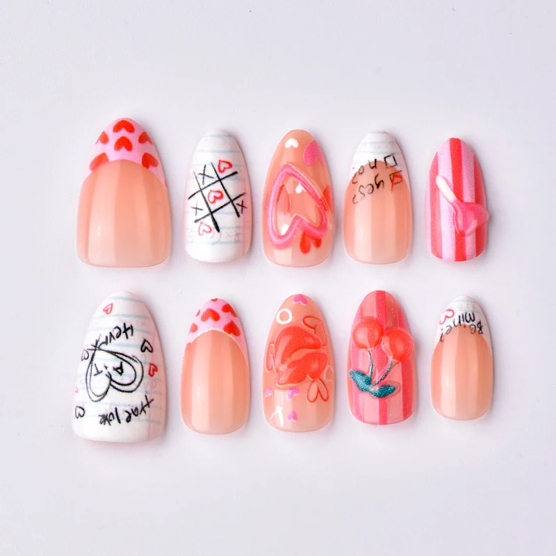 Künstlerisches Herz- und Kuss-Themen Press-On Nail Art Set