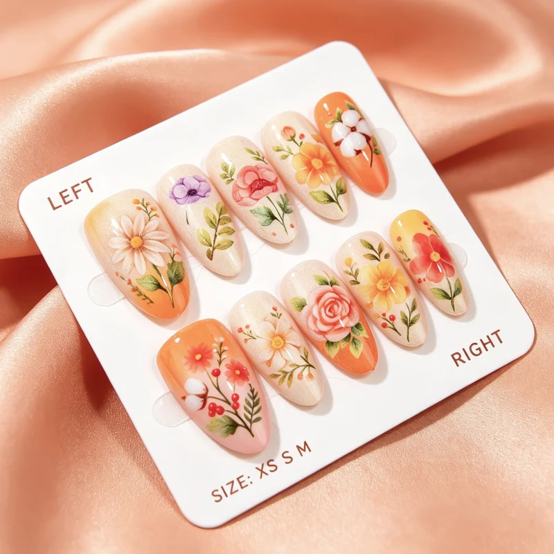 Künstlerische florale Press-On Nägel 1790738521