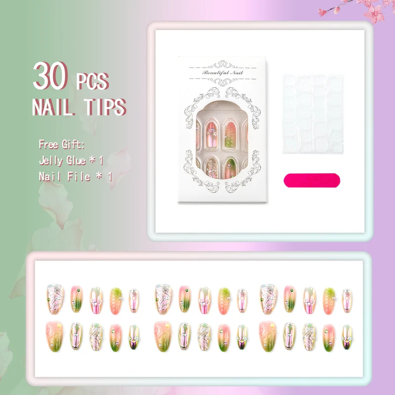 Künstlerisches Blumendesign für Press-On Nägel