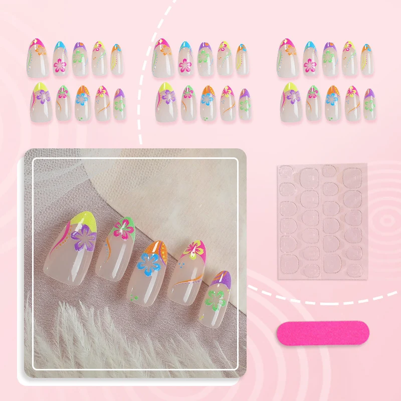 Kreatives tropisches Blumen Press-On Nagelkunst Set