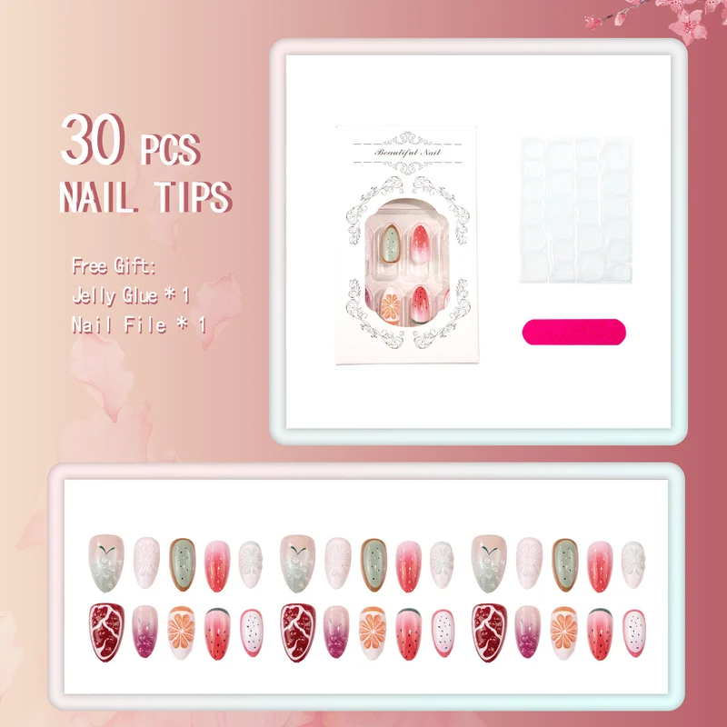 Kreatives fruchtinspirertes Press-On-Nagelkunst-Set