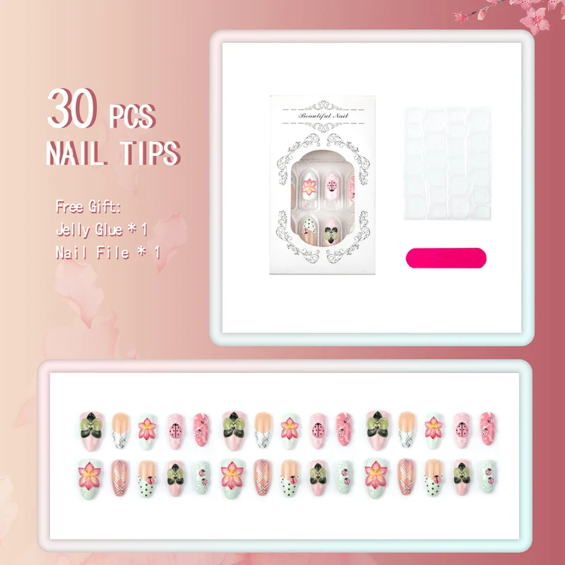 Kreatives blumenmotiviertes Press-On-Nagelset