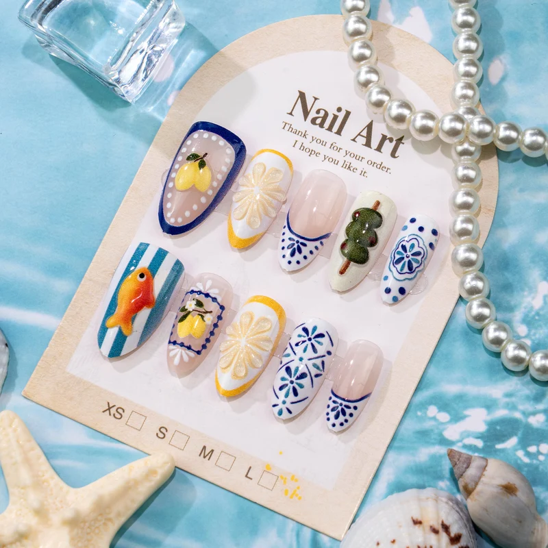 Künstlerisches tropisches Press-On Nagelset