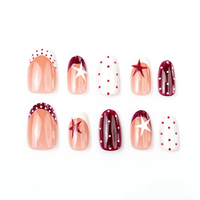 Künstlerisches Press-On-Nagel-Set mit Sternen und Punkten
