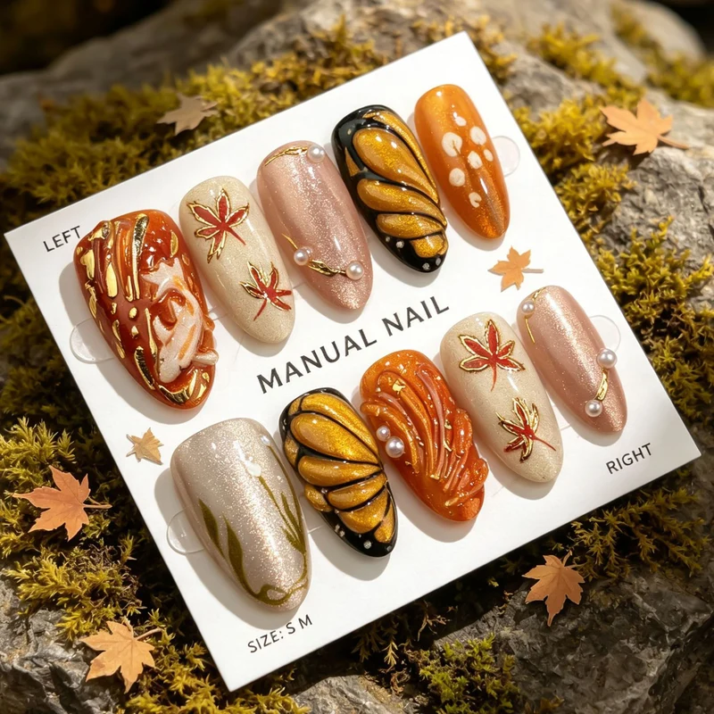 Künstlerisches herbstliches manuelles Nageldesign-Set