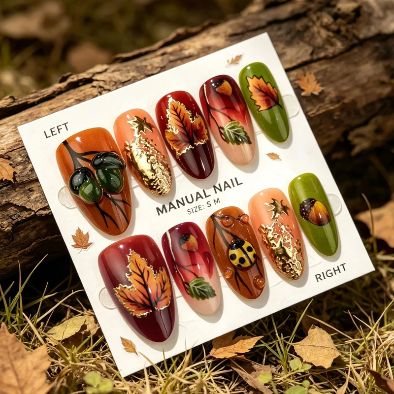 Künstlerisches Herbstblatt Press-On Nagelkunst Set