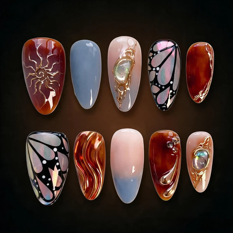 Künstlerisches, herbstinspiriertes Press-On-Nagelset
