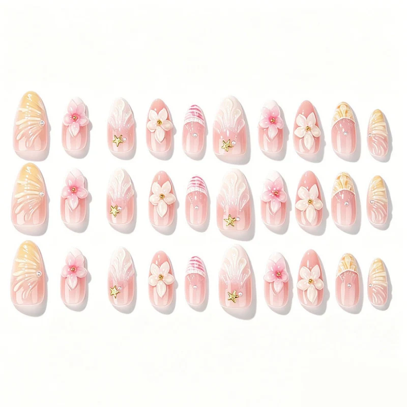 3D Blumenschmuck Press-on Nagelset