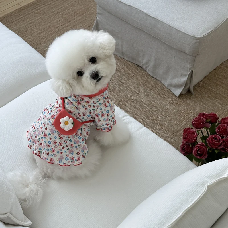 Baby Blumen Ripp Baumwollkleid mit Peter-Pan-Kragen