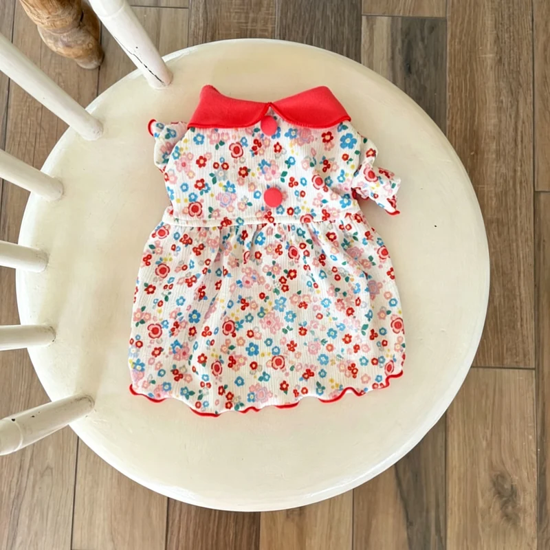 Baby Blumen Ripp Baumwollkleid mit Peter-Pan-Kragen