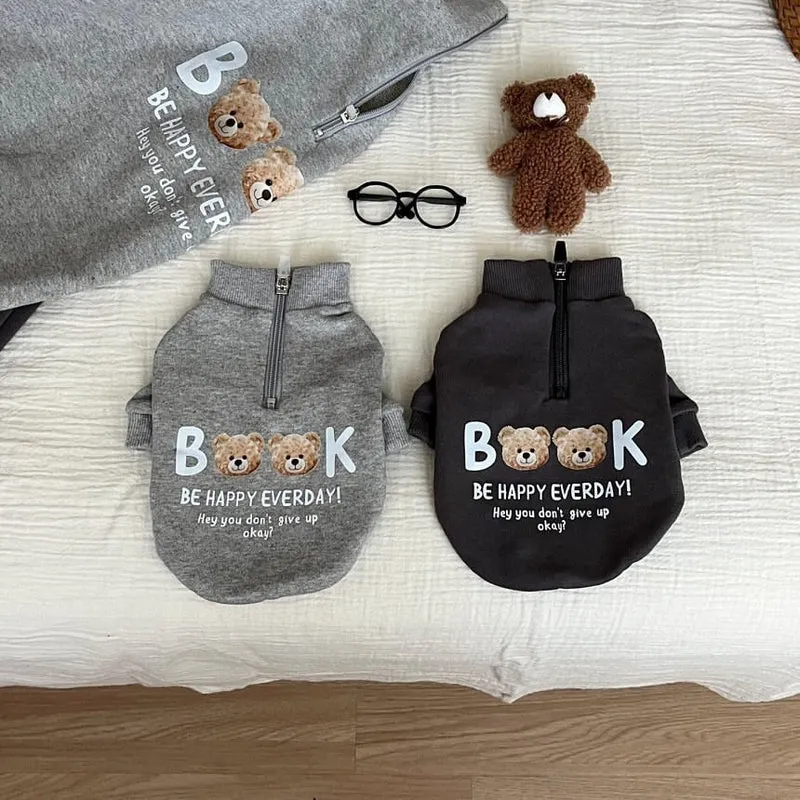 Zip-Up Baumwollmischung Haustierpullover mit Teddy-Bären-Druck