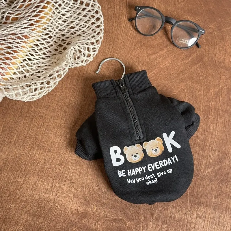 Zip-Up Baumwollmischung Haustierpullover mit Teddy-Bären-Druck