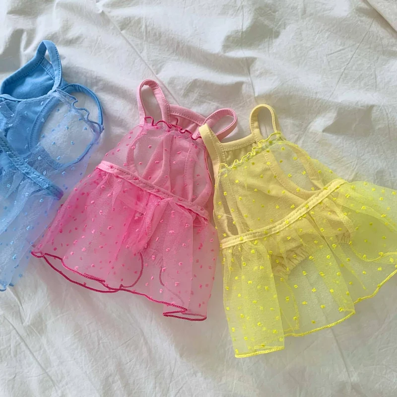 Kleines Hund Tüll Punkt Tutu Kleid mit Geschirrzugang & Verstellbaren Rückenriemen