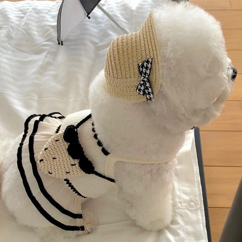 Rippel-Mock-Neck-Falten-Rüsch-Hundekleid mit Geschirröffnung