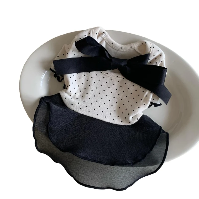 Polka Dot Chiffon Kleid für Haustiere mit Grosgrain
