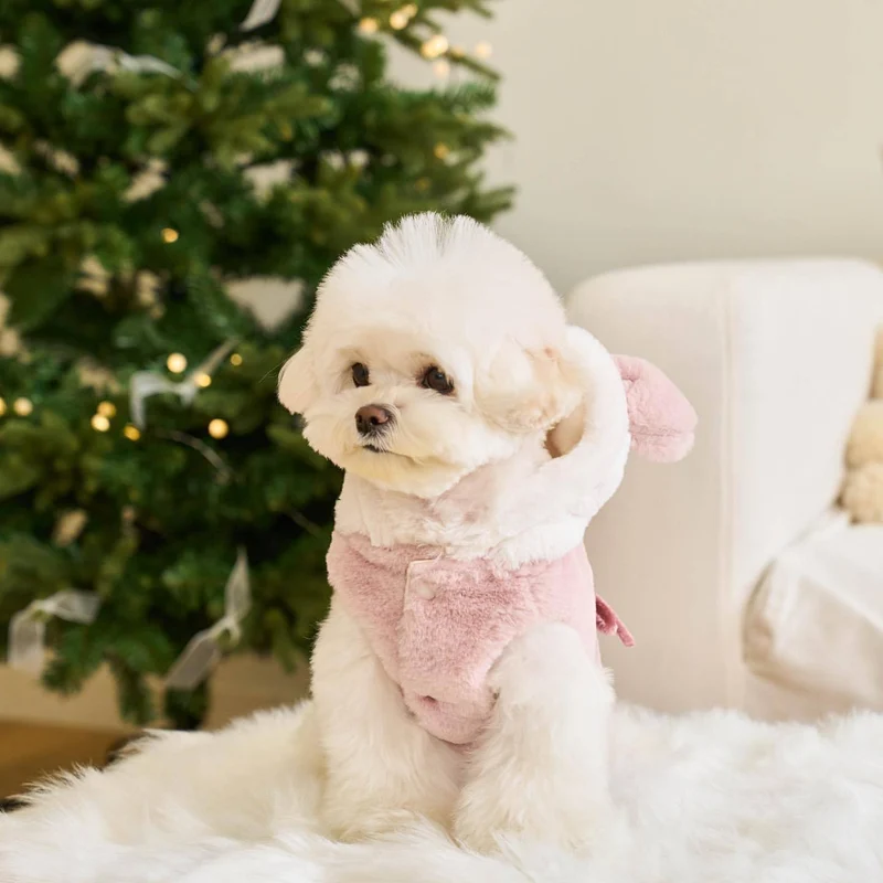 Plüsch Kapuzenhundejacke mit dekorativen Ohren und D-Ring am Rücken