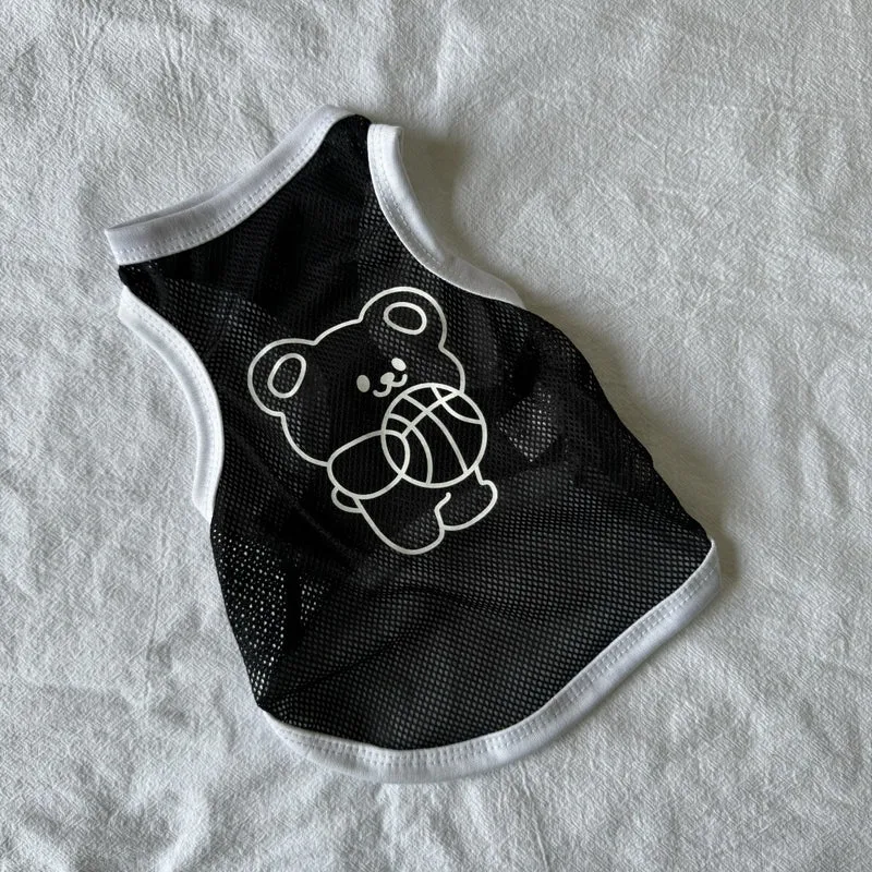 Leichtes atmungsaktives Mesh-Hundeshirt mit reflektierendem Bärenaufdruck und Kontrastbesatz