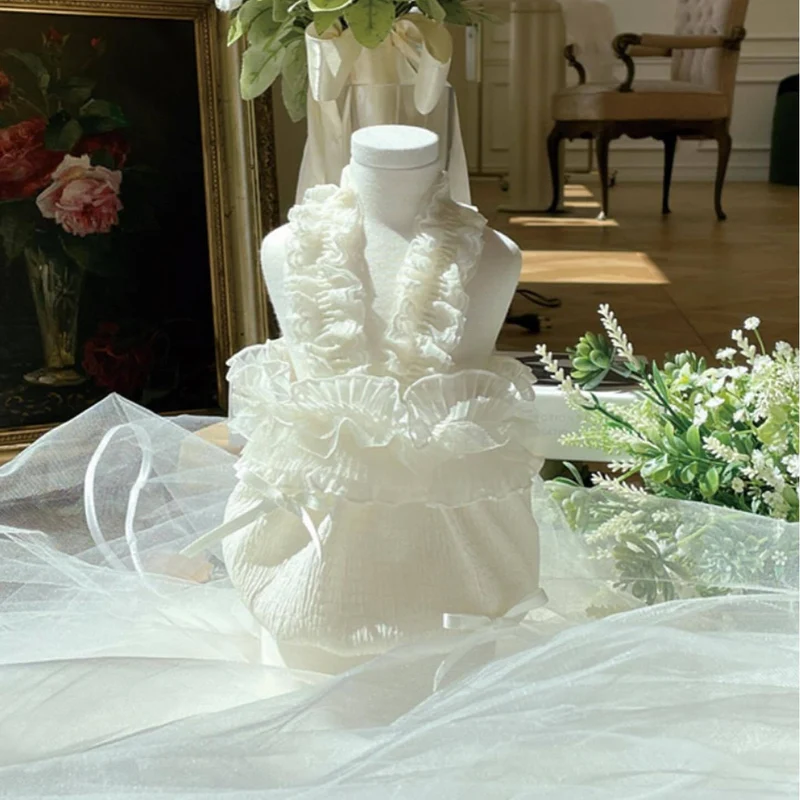 Baby Rüschenträger Strukturiertes Overall-Kleid mit Organza-Besatz & Satin s