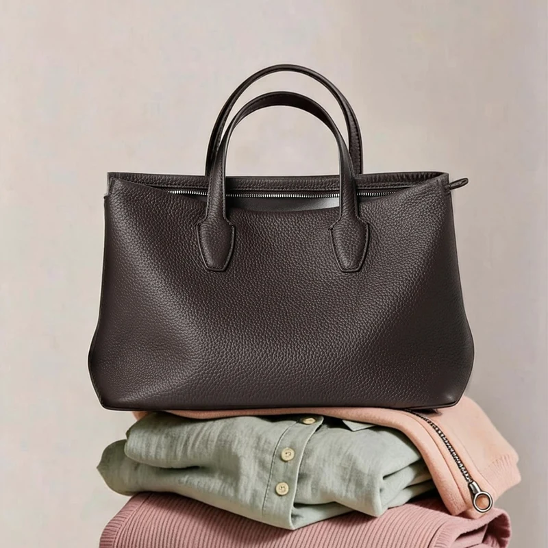Strukturiert genarbtes Leder Top-Zip Tote Bag