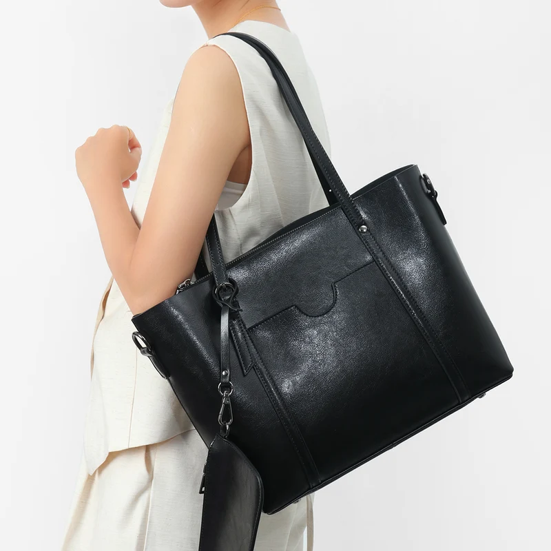 Strukturiert Leder-Optik Tote Bag mit abnehmbarem Beutel