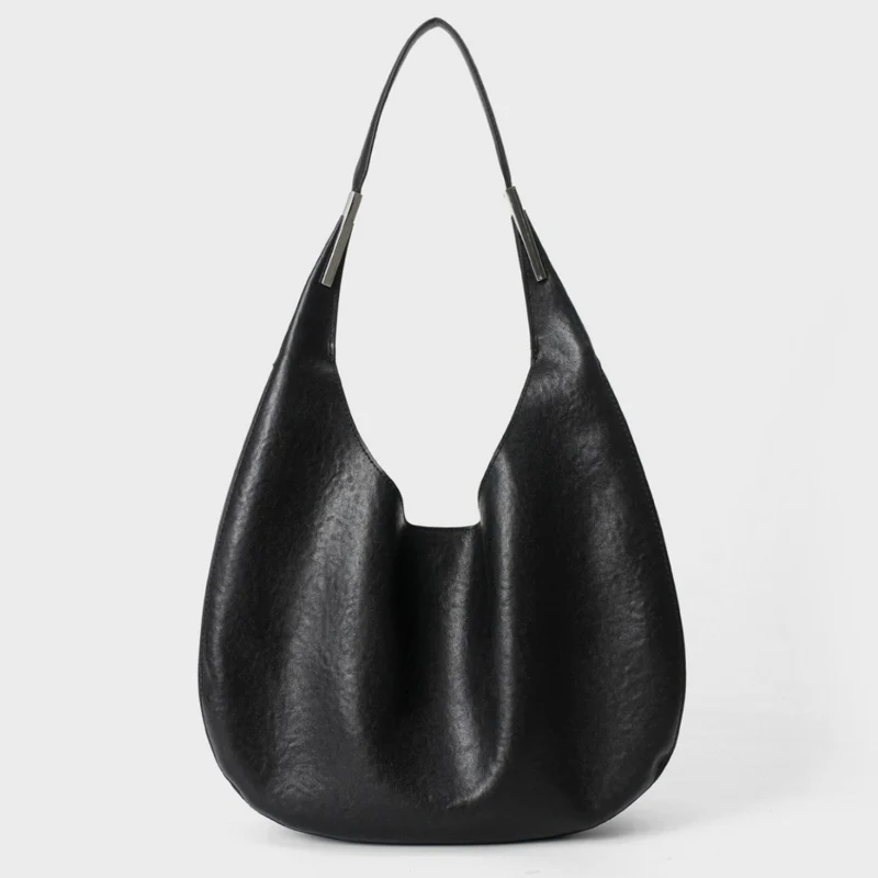 Weiche genarbte schlaffe Hobo-Schultertasche mit Metallbesatz-Griff