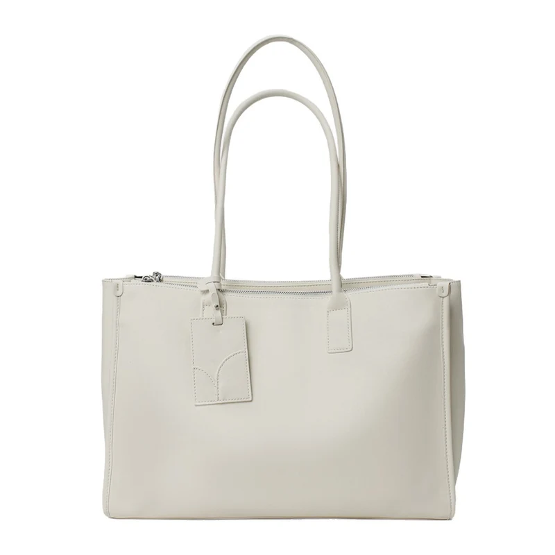 Glattes veganes Leder strukturiert Top-Zip Tote mit doppelten gerollten Griffen und Gepäckanhänger