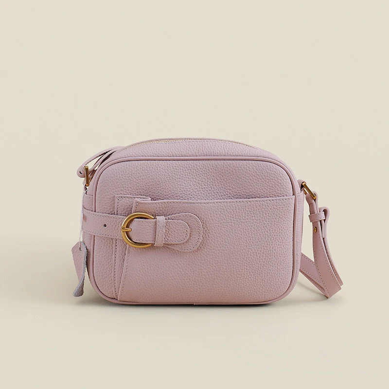 Rauleder Vegan-Leder Kamera Crossbody-Tasche mit dekorativem Schnallen- & Frontstecktasche