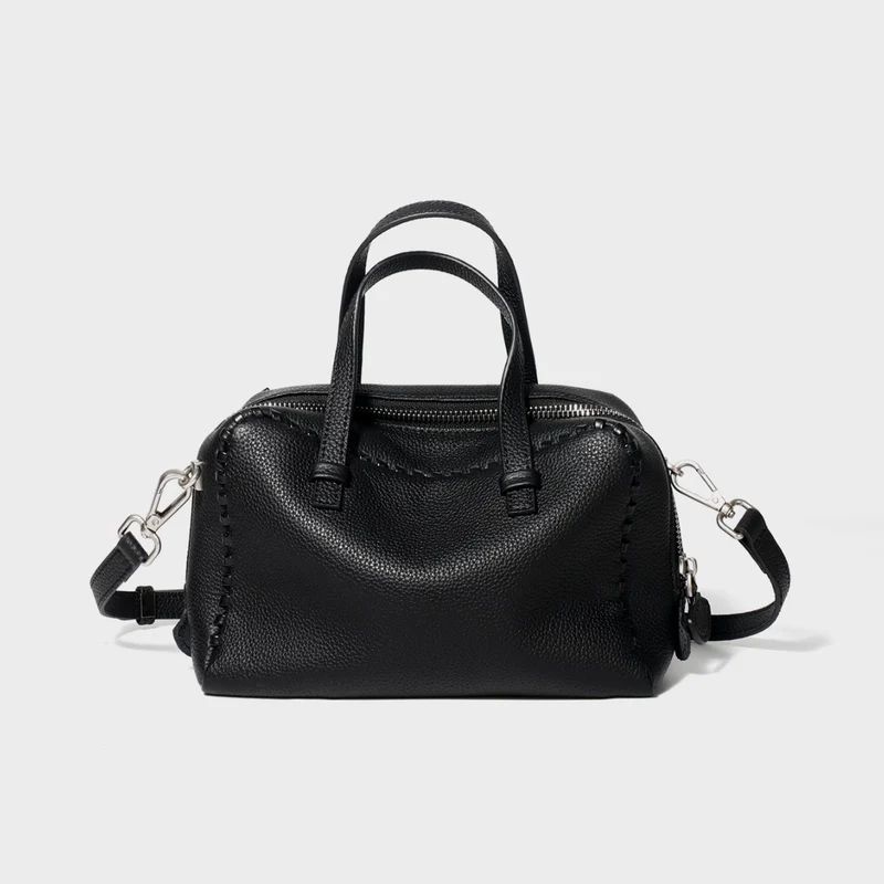 Gepunktetes Leder Top-Handle Crossbody Satchel mit Whipstitch-Besatz
