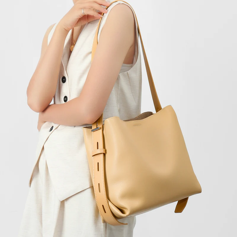 Minimalistische Glatte Leder Verstellbare-Trager Schultertasche