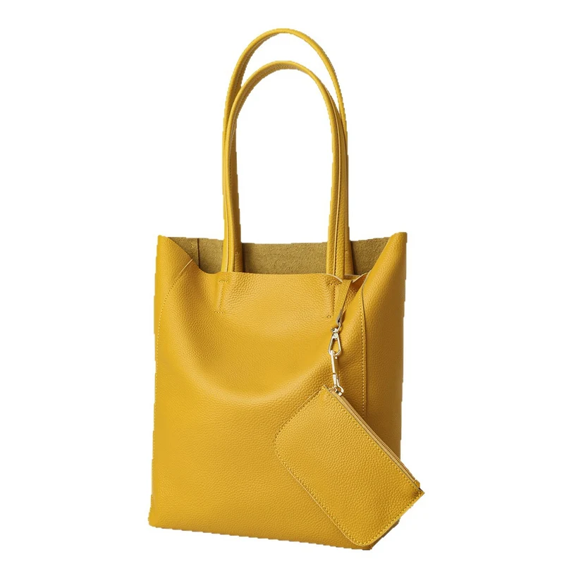 Minimalistische Offene-Tops Hohe Genarbte Leder Tote mit Abnehmbarer Tasche