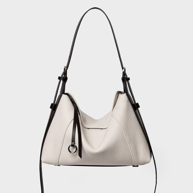 Leder Schulter Hobo Tasche mit verstellbarem Kontrastgurt