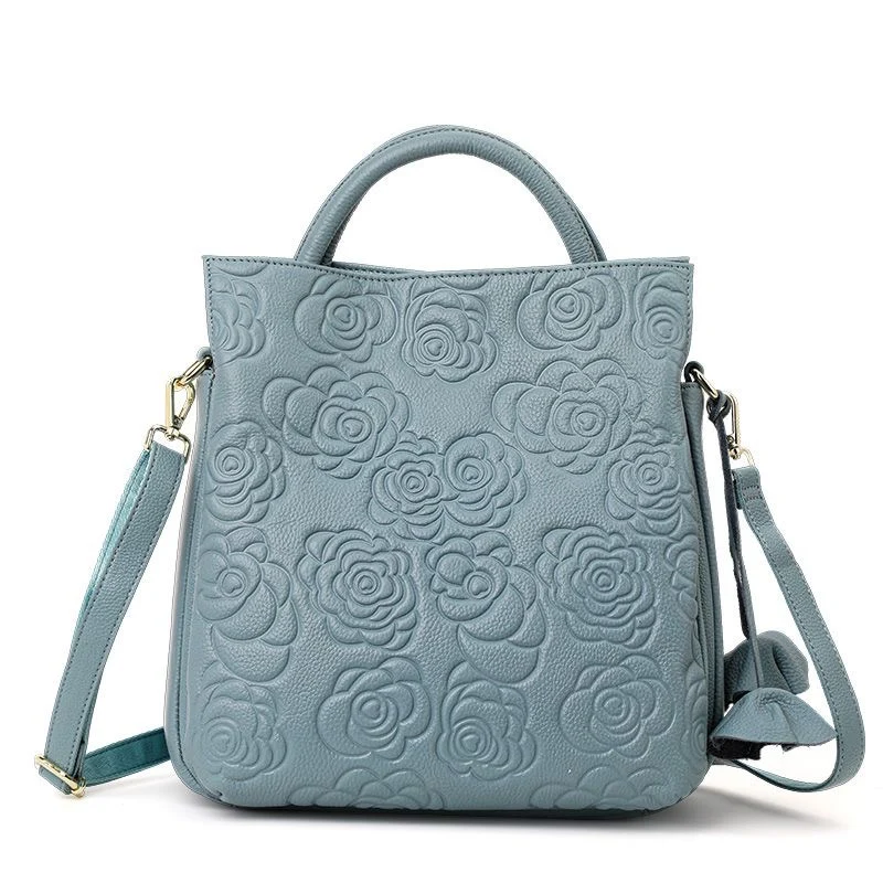 Prägte Blumen-Leder-Tote-Bag mit abnehmbarem Riemen