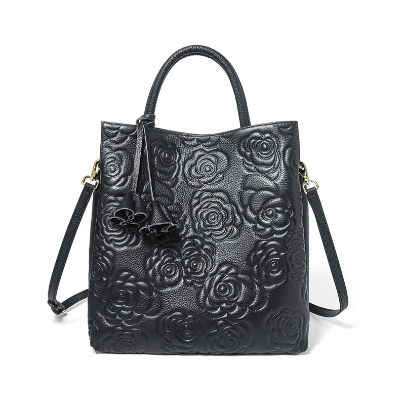 Prägte Blumen-Leder-Tote-Bag mit abnehmbarem Riemen