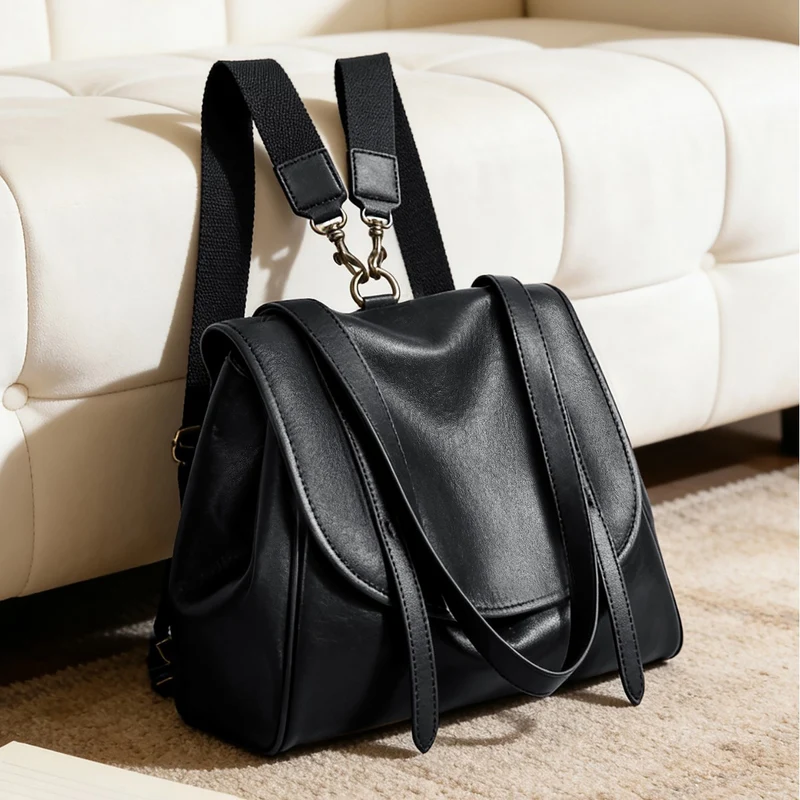 Umwandelbare Glatte Leder Klappe Tote Rucksack mit Abnehmbaren Gurtstraps
