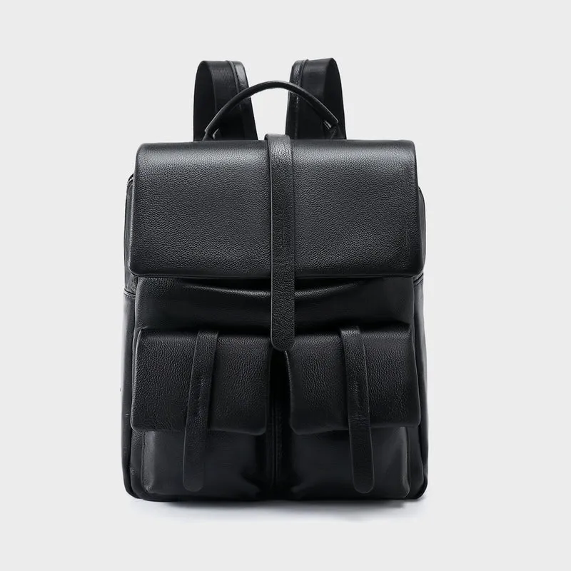 Leder Klappen-Rucksack mit doppelten Fronttaschen und Oberem Griff