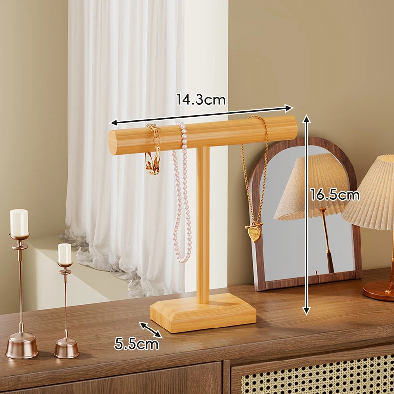 Holz T-Bar Halsketten- und Armband-Display-Ständer mit stabilem rechteckigem Sockel