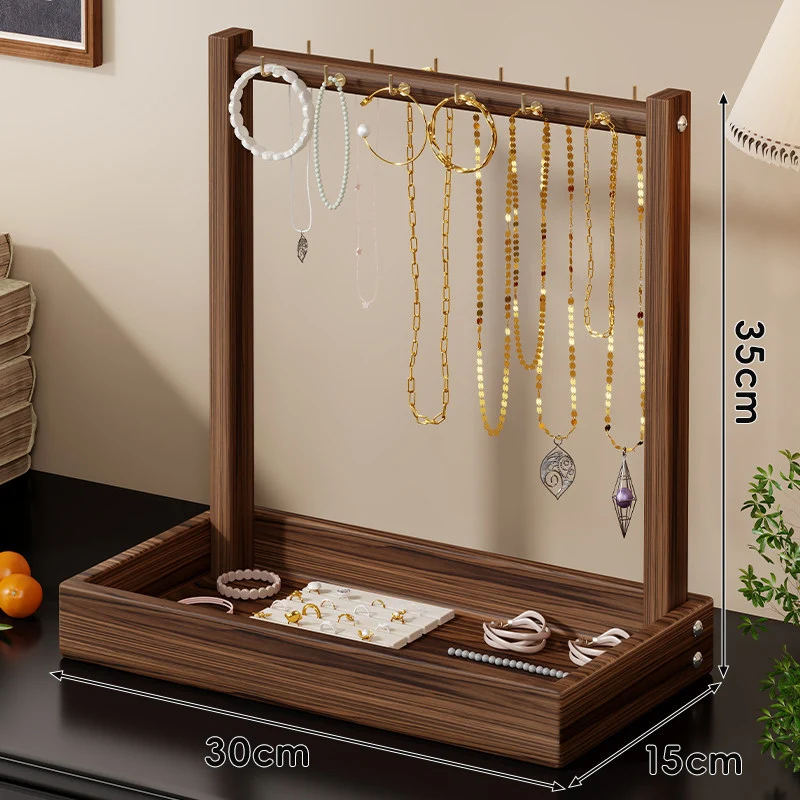 Holz Schmuckdisplay und Tablett Organizer mit Hängestange und Ringfächern