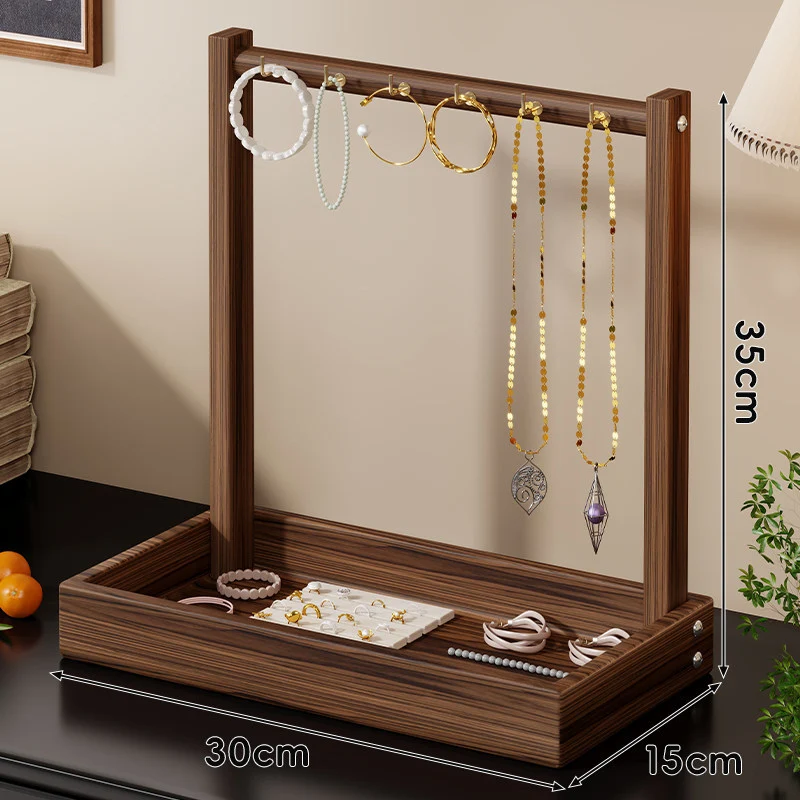 Holz Schmuckdisplay und Tablett Organizer mit Hängestange und Ringfächern