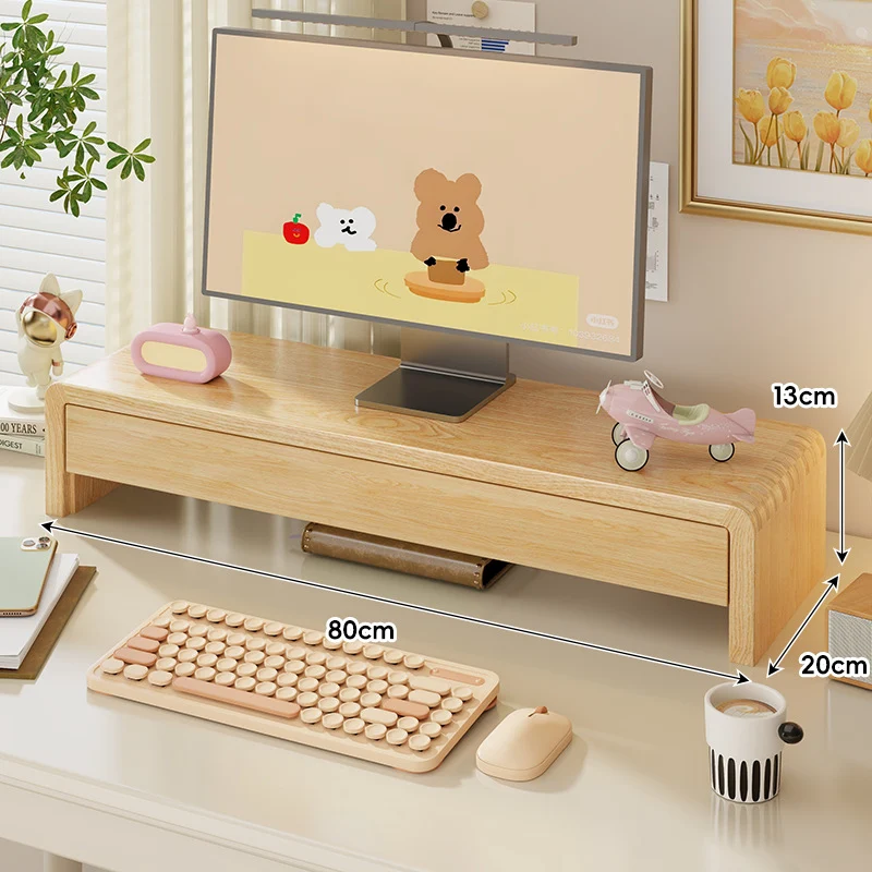 Breite Massivholz Gebogener Desktop Monitorständer mit Unterregalablage