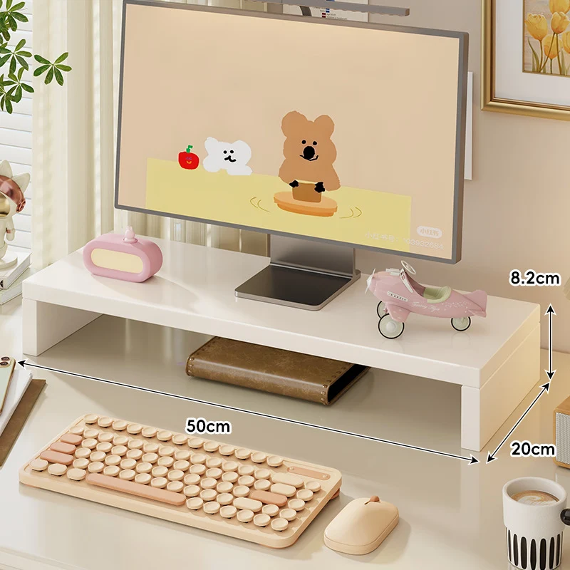 Breite Massivholz Gebogener Desktop Monitorständer mit Unterregalablage
