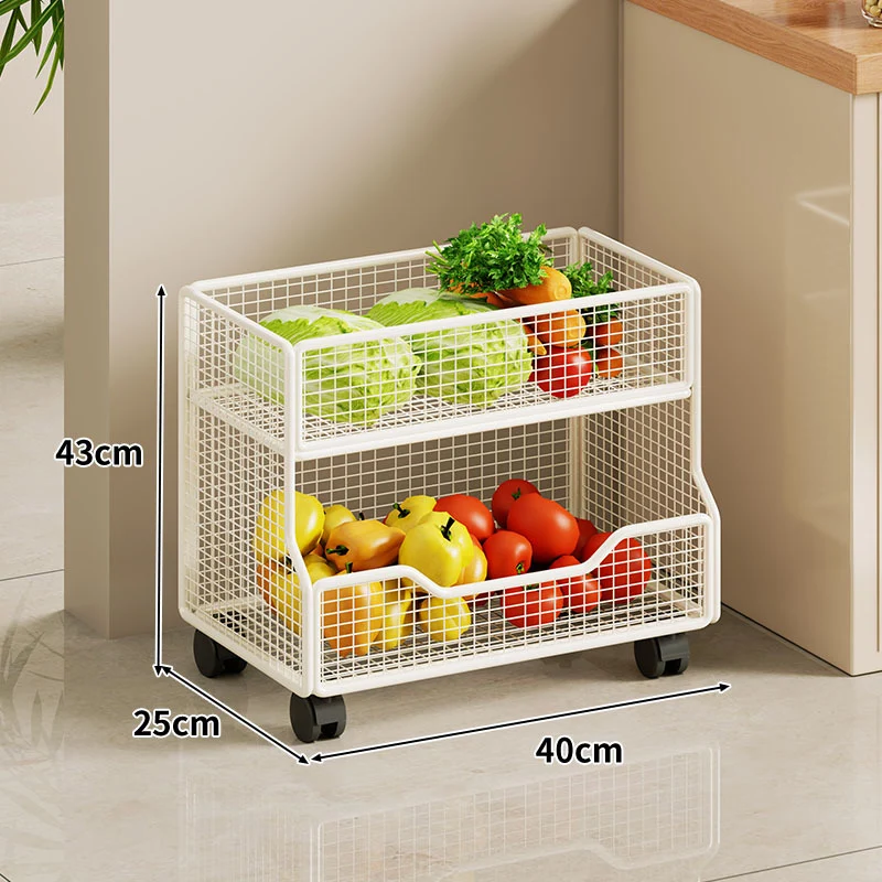 Zwei-Tier-Drahtgitter-Küchenobstlagerrack mit herausziehbarem Unterkorbschublade