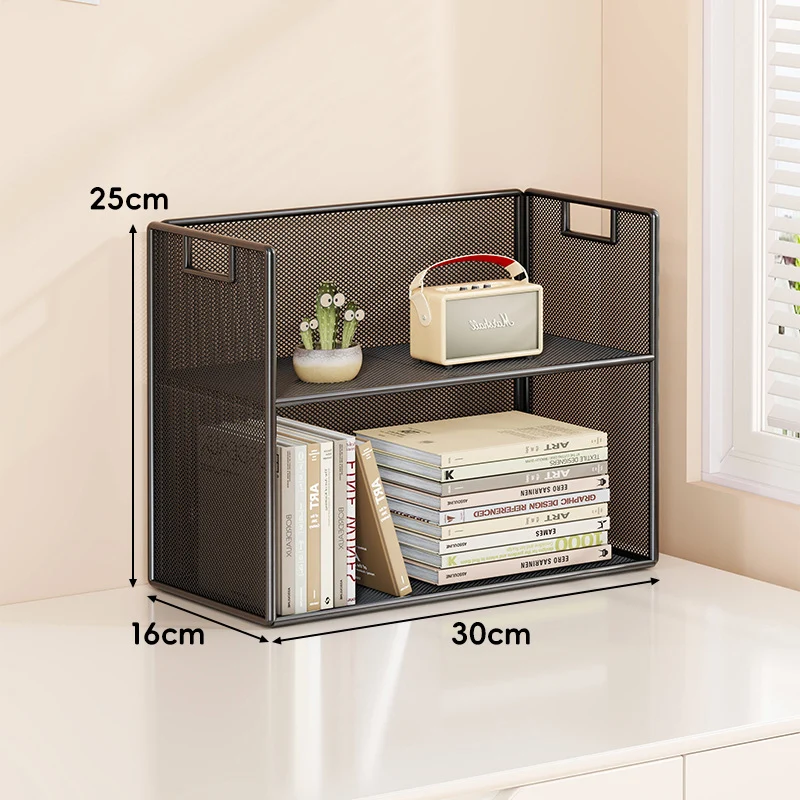 Perforiertes Metall Zwei-Ebenen Schreibtisch-Organizer-Regal mit integrierten Tragegriffen