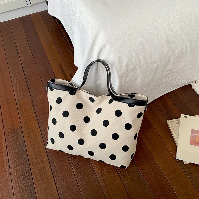 Punktedruck-Canvas-Shopper-Tasche