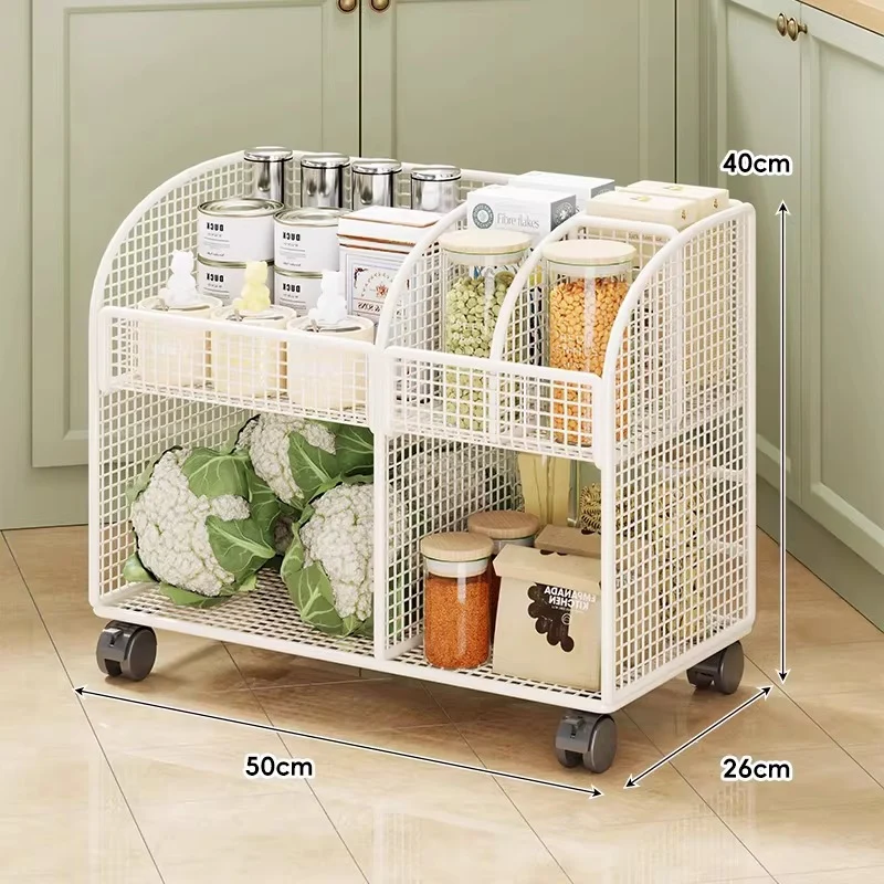 Modular belüfteter Mesh-Vorratstrolley mit geteilten Regalen und glatten arretierbaren Rollen