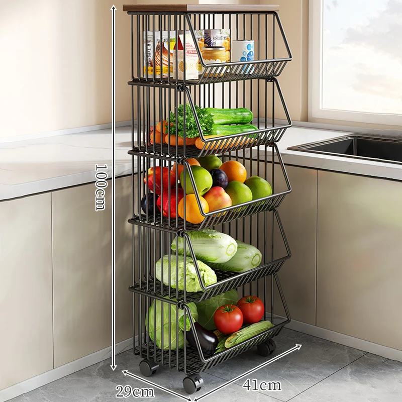 Thekenholz-Metall-Draht-Obstlagerkorb mit Front-Neigungszugang