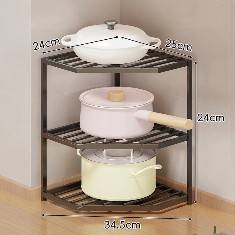 Eck-Drei-Stufen-hexagonaler Metall-Mesh-Küchen-Töpfe-und-Pfannen-Organizer-Regal