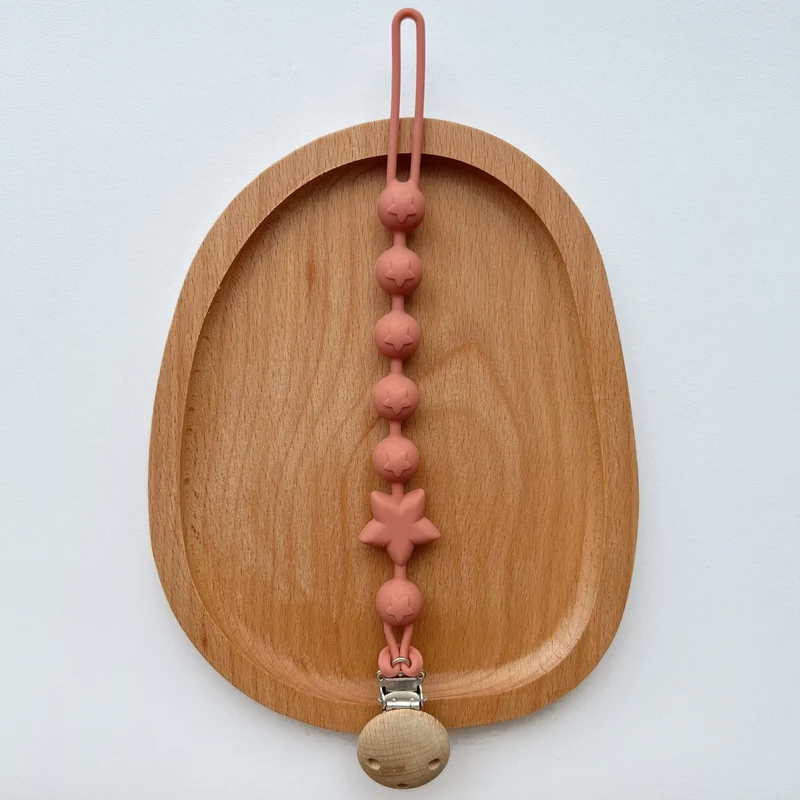 Silikonsternperlen Schnuller und Beißring Clip mit Holz Sicherheitsklemme