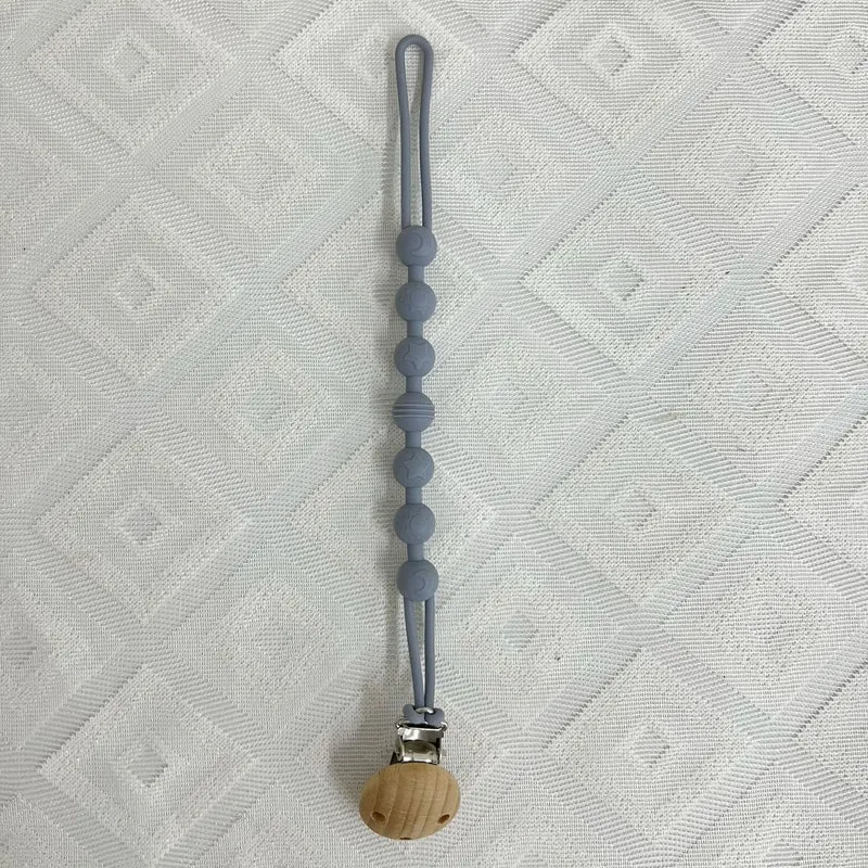 Silikonperlen Schnullerkette mit Holz-Sicherheitsclip