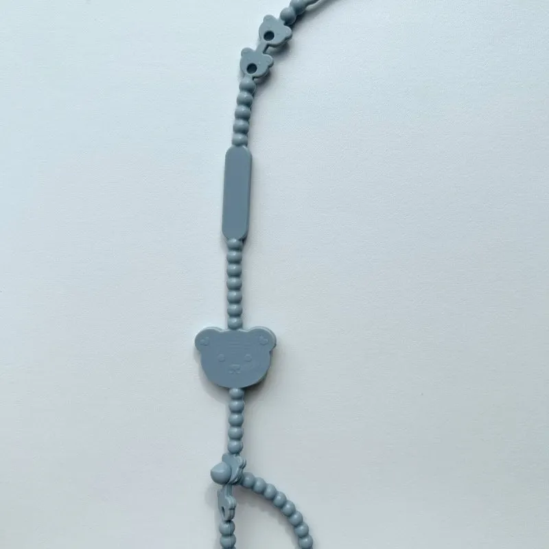 Silikonperlen Schnullerkette mit Bär Beißring und Schnellverschluss Sicherheitsclip
