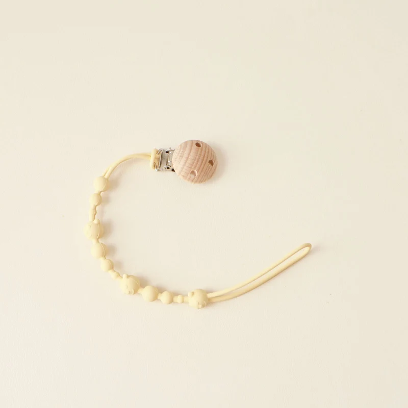 Silikonperlen Schnuller- und Beißringclip mit holz Sicherheitsclip